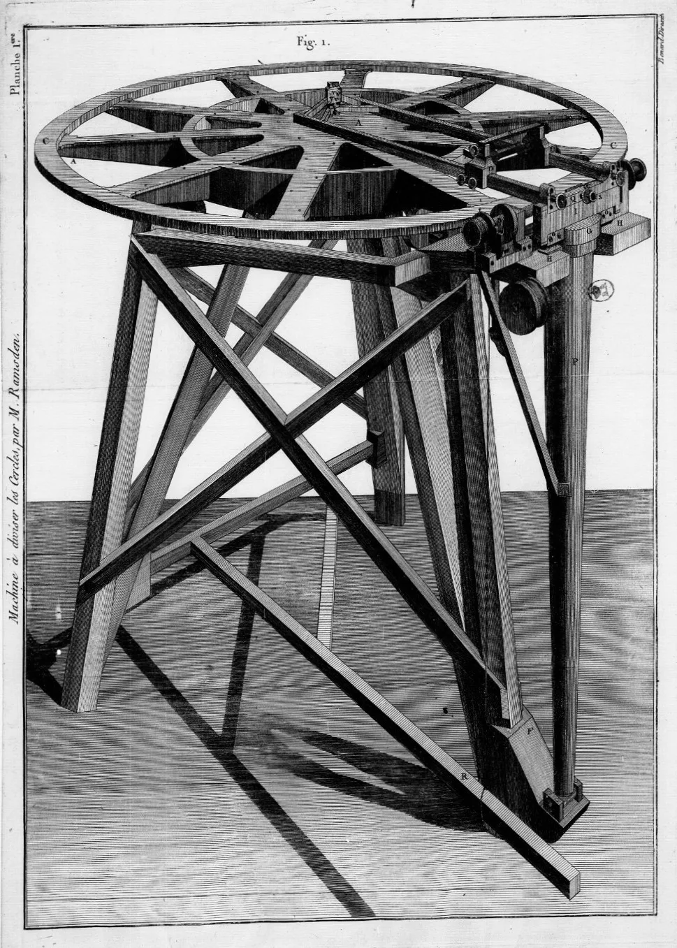 Engraved plate of Jesse Ramsden's circular dividing engine, the machine that cut the graduations onto other instruments' scales